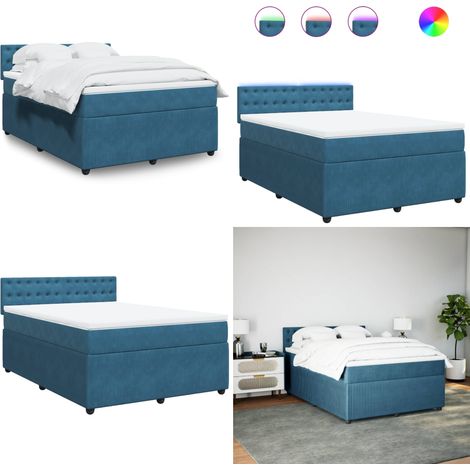 vidaXL Boxspringbett mit Matratze Blau 160x200 cm Samt (1/5)