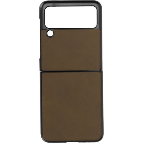 Étui de téléphone pliable en cuir de vachette texturé bicolore, résistant aux rayures et aux chocs, pour Samsung Galaxy Z Flip 3, vert militaire. (1/5)