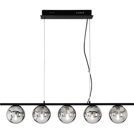 Lampada a sospensione in metallo e vetro soffiato Nero 100 cm a 5 luci MONILE (1/3)