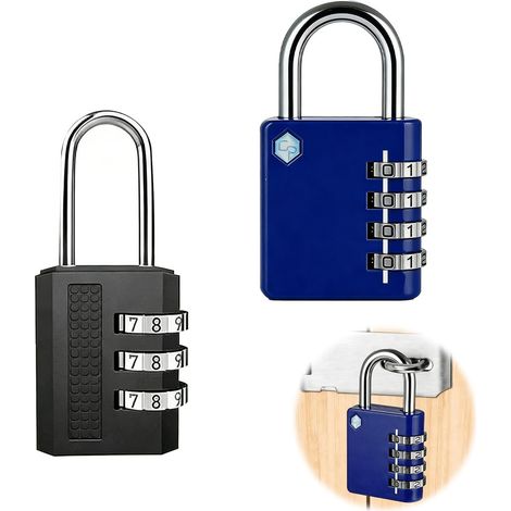 Lot de 2 Cadenas Code, 1Pc Grand 4 Chiffres Bleu (1/5)
