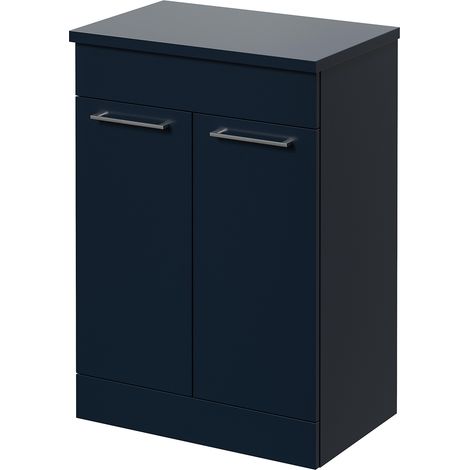 Napoli 390 Deep Blue 600mm 2 Door Vanity Unit for Countertop Basins - 600mm - Chrome 160mm Handle