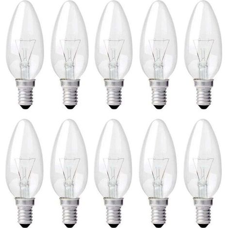 Ampoule Bougie Clair E14 40W, Ampoule Incandescence Dimmable, Blanc Chaud 2700K, 400LM, Ampoule Flamme, E14 Ampoules à bougie à vis Edison, Pack de 10