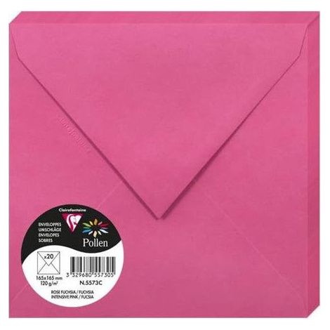 Enveloppe - CLAIREFONTAINE - Pollen - 120g - 165x165 mm - Rose fuchsia - Paquet de 20