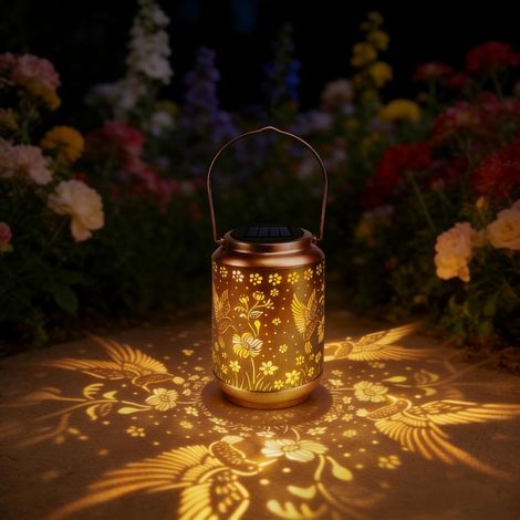 1 Lampe Solaire Colibri,Métal Ajouré,Étanche IP44,Lumière Chaude,Décoration Jardin Balcon (1/5)