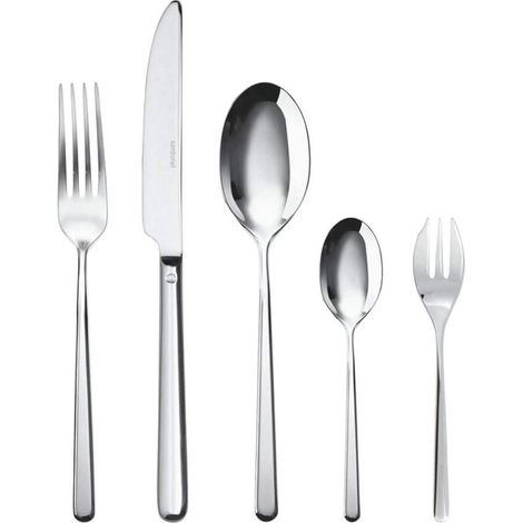 Sambonet Linear 52513-N1 - Set di Posate da Tavola monoblocco in acciaio inox 18/10, per 6 persone, 30 pezzi: 6 forchette, 6 cucchiai, 6 coltelli, 6 forchette dolce, 6 cucchiaini tè (1/4)