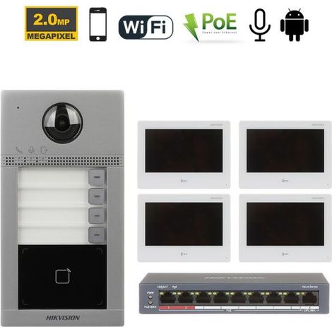 Hikvision Videocitofono senza fili Wi-Fi IP + Posto esterno DS-KV8113-WME1 + Monitor 7" DS-KH9310-WTE1 + Switch DS-3E0106HP-E Nr.04 Monitor