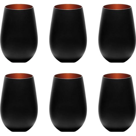 Verres à eau, Verres à boire, Verres à jus - Colorés, Elements, Lot de 6, bicolore noir-bronze, 456ml