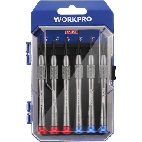Workpro – Jeu de 6 tournevis de précision – Pointe magnétique – Poignée antidérapante – Longueur 12 cm – Pour électronique et horlogerie (1/5)