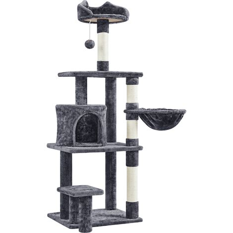 Homevive Árbol de Gatos con Plataforma Torre con Nido para 1-3 Gatos Medianos 48.5x40.5x145 cm Gris Claro Gris Oscuro