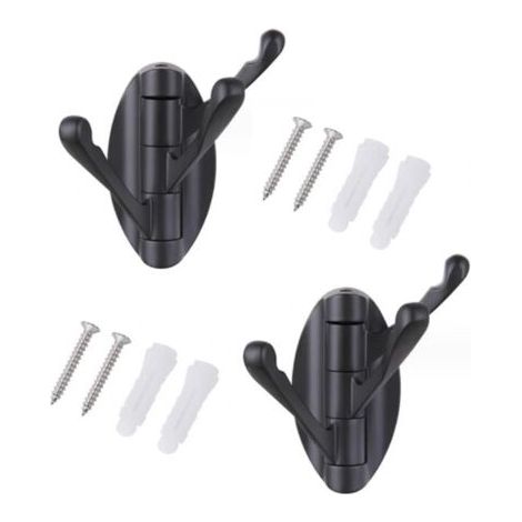 (Schwarz) Set mit 2 schwenkbaren Wandgarderoben aus Edelstahl mit 3 klappbaren Armen, Hängegarderobe/Hakenleiste/Handtuchhalter mit 180° Drehung (1/5)
