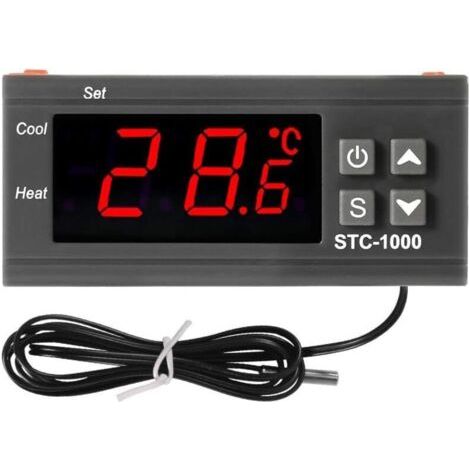 Contrôleur de température numérique STC-1000 AC 10 A 110-220 V Contrôleur de température numérique à LED Thermostat Celsius Chauffage/Refroidissement 2 sorties relais avec sonde de capteur NTC (1/5)