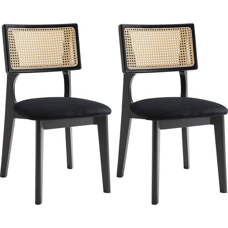 Sedia in velluto, effetto vimini e legno di teak Nero - Lotto di 2 - CALENYA (1/5)