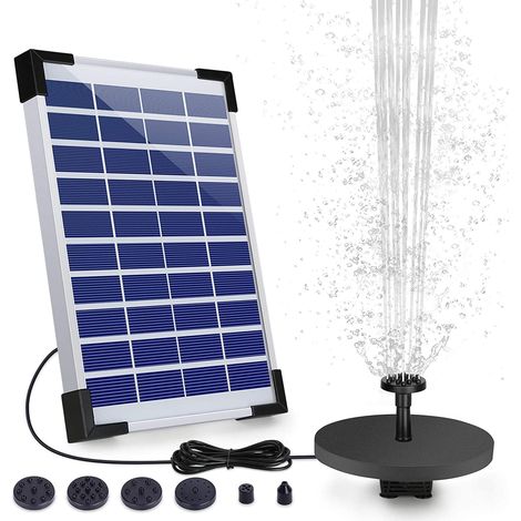 Solar Fontaine de Jardin Solaire, débit 380 l/h, avec 6 Buses et Planche Flottante pour Petit étang, Bain d'oiseaux, Poissons et décoration de Jardin 5 W (1/5)