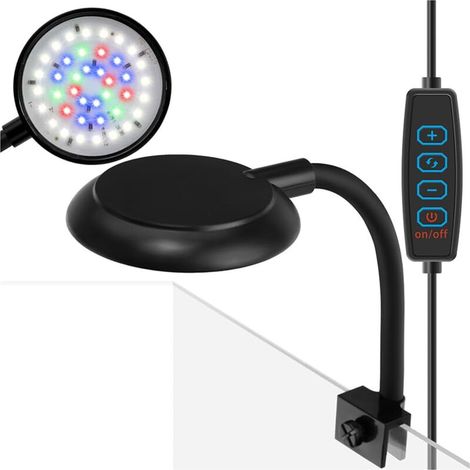 Lampe nano pour aquarium - Éclairage LED à pince - Col de cygne orientable à 360° -Modes+Blanc-Intensité réglable sur 10 niveaux (1/5)