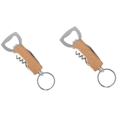 Porte-clés décapsuleur multifonctionnel avec manche en bois – Décapsuleur portable idéal pour les bars, les fêtes, le camping, accessoire pour hommes, pères et amateurs de bière, marron, taille unique (1/5)