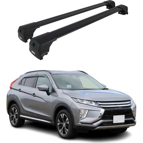 OMAC Aluminium Dachträger Querträger für Mitsubishi Eclipse Cross 2018-2026 – City Crash – ISO/PAS 11154:2006 – Abschließbar – Max. 75 kg – 2 Stangen Schwarz (1/5)