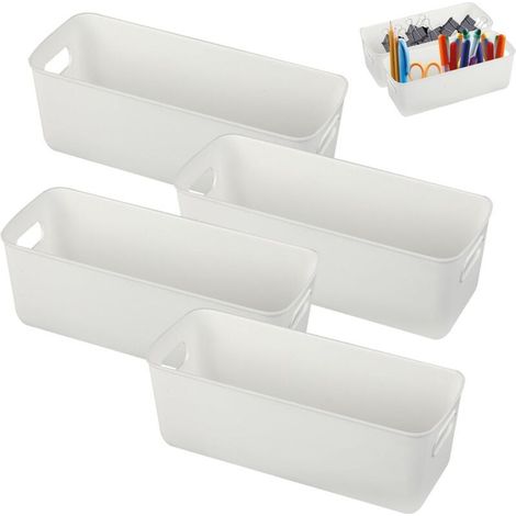 Lot de 4 Boîtes de Rangement Plastique 27 cm, Petites Boîtes Organisatrices Blanches, petit panier rangement, Idéales pour Cuisine, Rangement sur Étag (1/4)