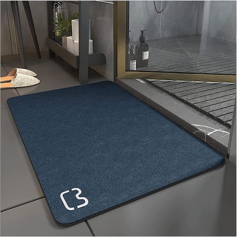 Super Absorbent Non-Slip Bath Mat Diatomite Microfiber Bathroom Mat Bath Mat Shower Mat Soft Quick Drying (Dark Blue, 60 90) (1/5)