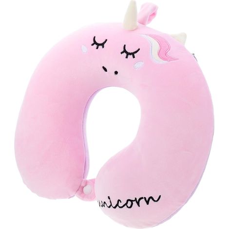 Oreiller Cervical Soutien Nuque en Coton Polyester de Licorne Rose et Fermeture Éclair Invisible pour Bureau et Activités en Extérieur (1/5)