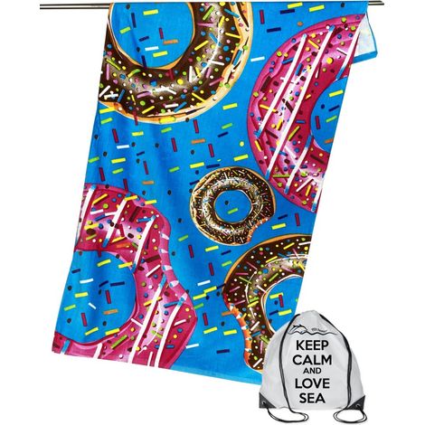 TELO MARE FOTOGRAFICO IN SPUGNA MISURA GRANDE CM.80x160 DONUTS BLU e sacco KEEP CALM and LOVE SEA