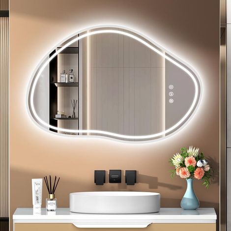 GIMBELEN BadSpiegel mit Beleuchtung, 50x70cm Badezimmer Spiegel mit Beleuchtung, Kaltweiß 6500K, Explosionssicheres Glas, Speicherfunktion, Led Bad Spiegel mit Licht, Wandschalter (1/5)
