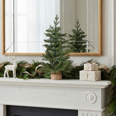 Albero Alpino con base Juta in finto pino con miniled integrati bianco caldo -60 cm (1/5)