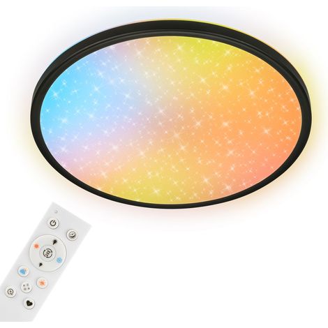 Briloner LED Deckenlampe AuraGlow Sternencover Dimmbar Ø37,5x4,5 cm 23W 2800lm Farbwechsel Schwarz - Deckenleuchte Wohnzimmer Schlafzimmer Sternenhimmel (1/5)