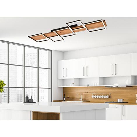 Flache LED Deckenleuchte HARPER dimmbar Holzbrett naturbelassen, Breite 115cm (1/5)