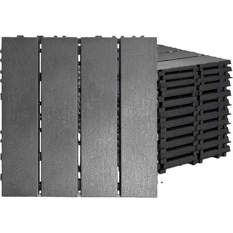 Lot de 12 dalles de terrasse en PVC avec système à clic - 30 x 30 cm - Imperméables et antidérapants - Surface aspect pierre - Revêtement de sol pour balcon, terrasse, jardin et piscine (1/5)
