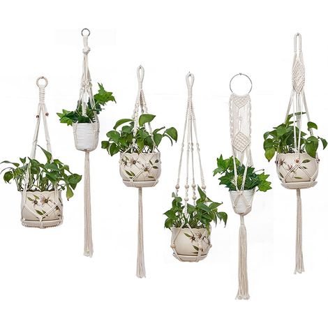 6 Pièce Macrame Suspension Plante, Suspendu en Corde Coton Pot de Fleurs, Plantes Support Suspendu pour Intérieur, Extérieur, Jardin, Balcon, Patio, Fenêtre (1/5)