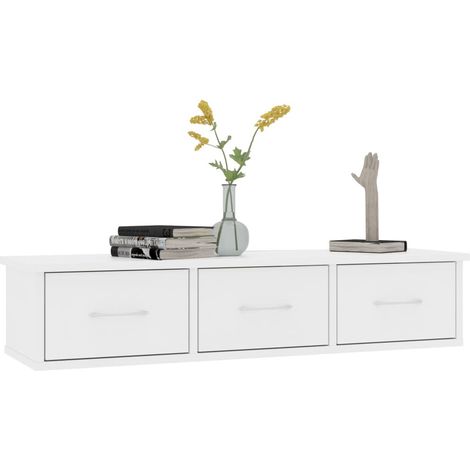 Étagère murale avec tiroirs Blanc 88x26x18,5 (1/5)