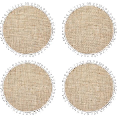 38 cm, Set of 4 Jute Placemats with Decorative White Tassels (1/5)