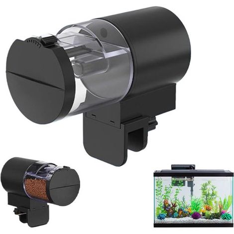 Distributeur automatique de nourriture pour aquarium - Grande capacité de 100 ml - Noir - Minuterie de distribution réglable - Fonctionne sur piles (1/5)