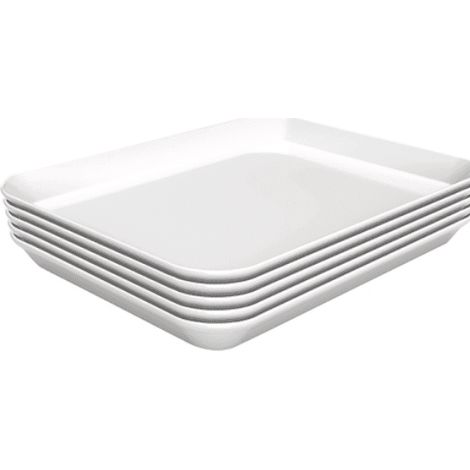 Lot de 5 plats de présentation lisse (L)150 x (P)190 mm, en mélamine blanche, résistant à la chaleur