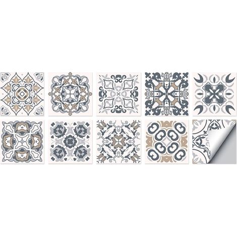 Juego de 10 pegatinas autoadhesivas para azulejos 15 x 15 cm, pegatinas azulejos PVC impermeables, papel tapiz decorativo pared resistente aceite (1/5)