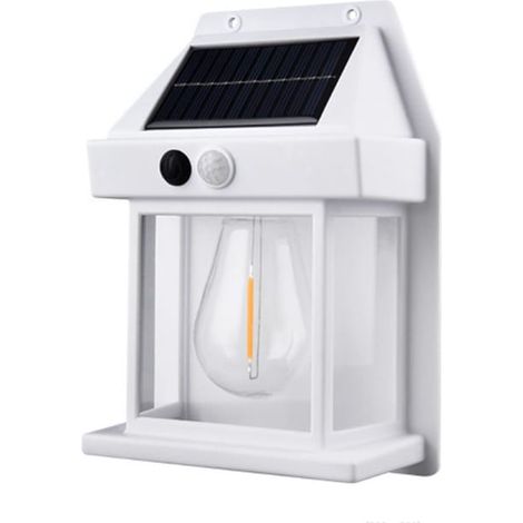 Kabellose, solarbetriebene Außenwandleuchte mit automatischem Dämmerungssensor, LED-Licht und warmweißem Licht. (1/5)