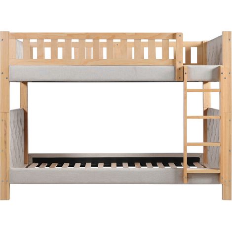 Litera infantil 90 x 200 cm gris y natural con escalera recta de 4 peldaños HOMVRA (1/5)
