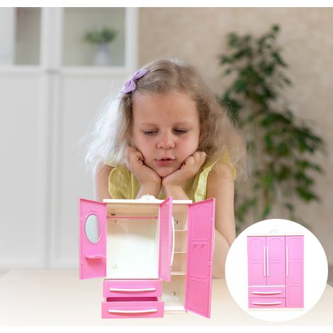 Armario en miniatura para colecciones de muñecas Modelo 374 g ABS Dimensiones: 18,3 x 6,5 x 25,8 cm Rosa Accesorio decorativo y de almacenamiento para casas de muñecas (1/5)