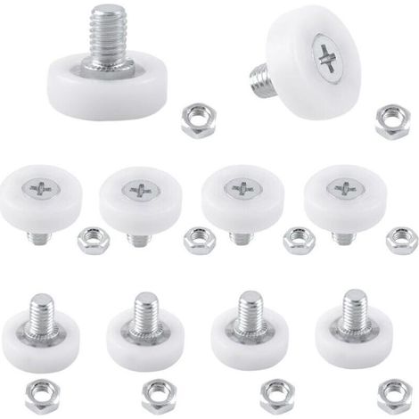 Set di 10 rotelle in plastica POM per cassetti, complete di dadi e guide di scorrimento, per mobili da assemblare (diametro 19 mm). (1/5)