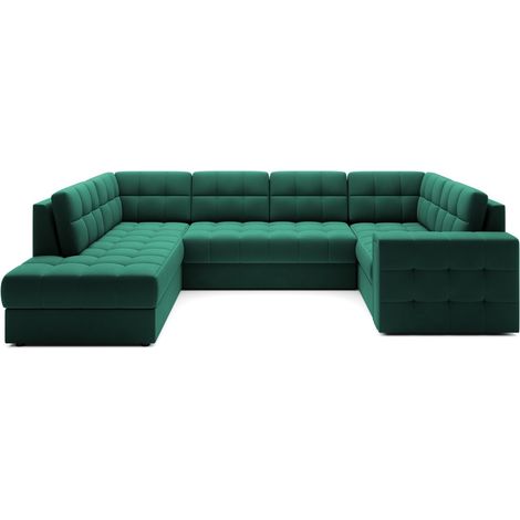 Canapé d'angle convertible MONTEZA vert gauche 299 cm avec coffre et couchage (1/5)