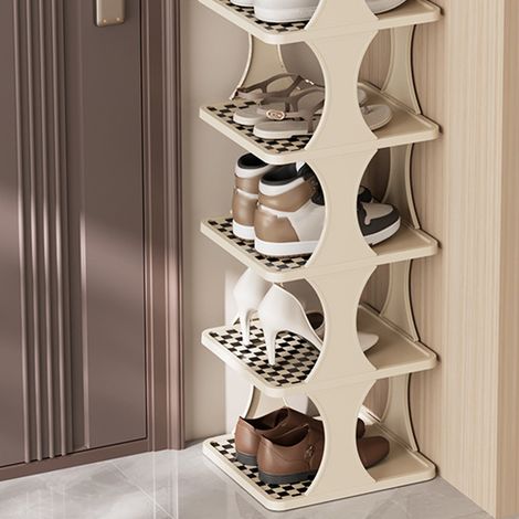 Porte-chaussures vertical pour maison  4 niveaux pour paires individuelles  Étagère spacieuse, structure sans outils et matériau plastique durable (1/5)