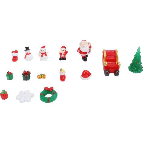 Ensemble de 15 figurines miniatures de Noël en résine : Père Noël, bonhomme de neige, sapin et couronne. Décorations de Noël pour maison de poupée. (1/5)