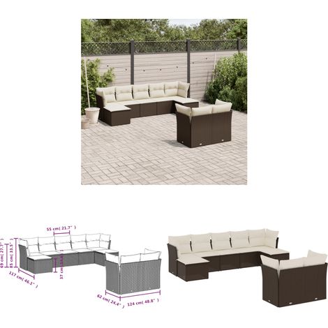 Salon de jardin avec coussins 9 pcs marron résine tressée - Salon De Jardin - Mobilier De Jardin - Canapé Extérieur - Set Salon De Jardin - Résine Tressée - Home & Living (1/3)