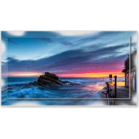 Lupia - Quadro moderno su Tela con Cornice stampata NEWEXT 75x135 cm, paesaggi localismi italiani, per casa soggiorno capezzale camera da letto hotel ufficio, ANCONA SPIAGGIA DEL PASSETTO (1/4)