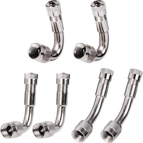 6 Pièces Pneu Valve Rallonge Va, Pneu Valve de Adaptateur, Air Pneu Valve Extension, Pneu Prolongateur Coude de Valve, pour Voiture Moto Vélo Camion, 3 Sortes (Argent)