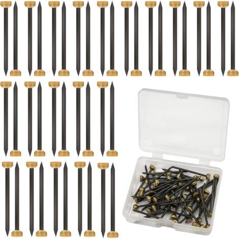 Lot de 50 clous de suspension de photos avec tête en laiton de 4 mm pour accrocher des photos avec boîte de rangement en plastique noir et jaune - Petits clous pour cadre, murs, clôtures en (1/5)