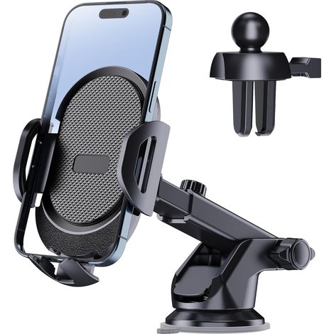 Supporto per telefono da auto, morsetto robusto, supporto per telefono 3 in 1 per cruscotto e parabrezza, supporto per telefono girevole per bocchetta dell'aria dell'auto. (1/3)