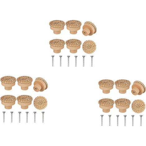 Boho-Kommodenknöpfe aus Rattan, runde Holzknöpfe für Schubladen, handgefertigt aus Korbgeflecht, inklusive Schrauben, 18 Stück (1/5)