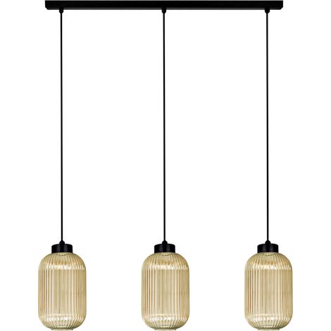 Suspension moderne noire/ambre, verre strié, 3xE27 Kaja Fadiga (1/5)