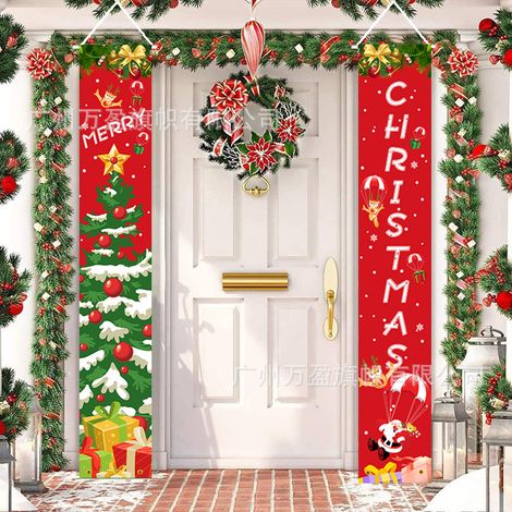 2 distiques de Noël, décorations extérieures, drapeaux extérieurs, tissu suspendu rouge classique, décoration ambiance festive drapeau suspendu 180 cm x 30 cm tissu polyester 100D (1/4)